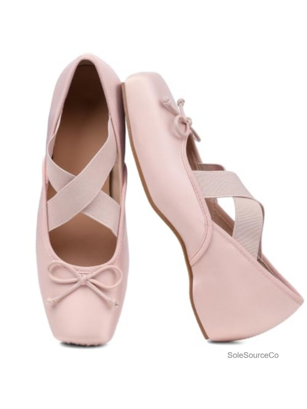 Women's Ballet Flats Square Toe Bow Mary Jane Hidden Wedge Shoes